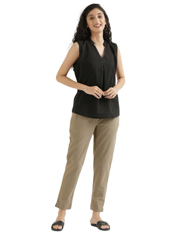 Image of SAADAA Women Cotton Pant Regular Slim Fit Mid Rise Trouser, Pocket Pants for Office School Formal Casual Daily Use