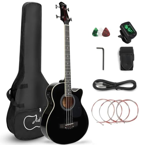 Bajo acústico-eléctrico de 4 cuerdas con ecualizador de 4 bandas, afinador, alma ajustable, funda,...
