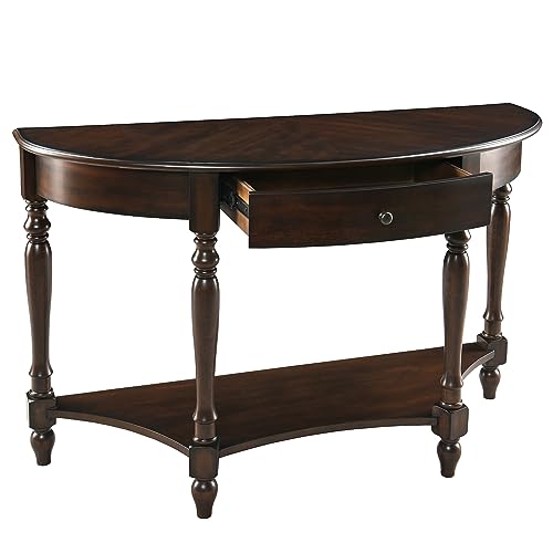 MODERION Solid Wood Console Table with Drawer, Semi-Circle Entryway Table