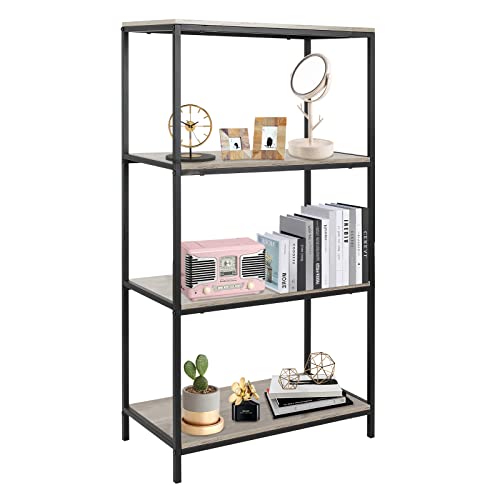 ECOMEX 4 Tier Bookshelf, Tall Bookcase with Metal Frame for Stroge,Industrial Bookshelf and Bookcases for Bedroom,Livingroom,Office Grey