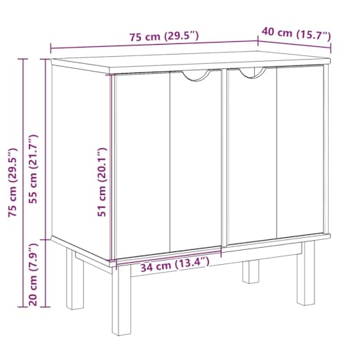Cómoda de madera maciza de pino OTTA 75x40x75 cm un mueble auxiliar robusto acabado en cera 4