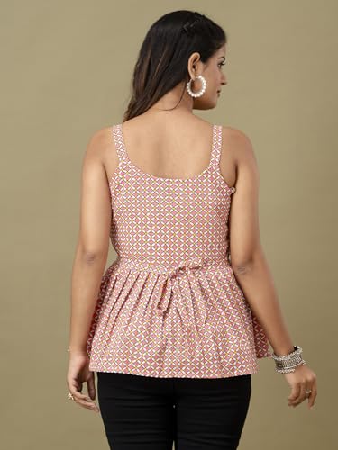 Image of feranoid Women Cotton Printed Sleeveless Strap Peplum Top