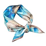 Naapesi Pañuelo de Seda para Mujer 100% Seda de Morera, Bufanda Cuadrada Pequeña con Patrones de Paisajes Florales, Elegante Pañuelo para Cuello y Pelo (Loto azul)