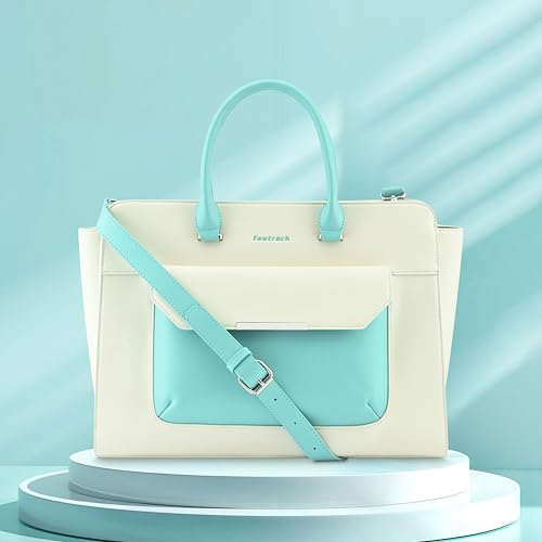 Image of Fastrack Chic Carry-All Laptop Tote | Faux-Leather Women's Handbags |15 inch Laptop Tote for Workwear and College, White