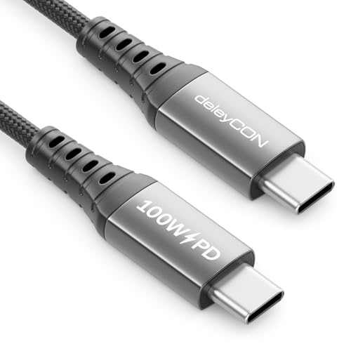 deleyCON Cable USB-C 1,5m (Carga Rápida 100 W) PD 3.0 PPS Cable de Carga USB-C a USB-C para iPhone 17 16 15 Pro Max Air Galaxy S25 S24 A16 A56 Pixel iPad Pro MacBook AirPods Tablet Switch PS5