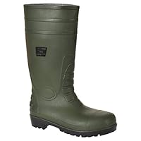 Portwest FW95 Steel Toecap PVC Waterproof Mens Wellington Boots Adult Safety Wellies Slip Resistant Protective Footwear Green, 6 UK