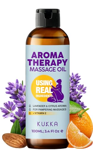 Kukka Aromatherapy Massage Oil for Massage Therapy - 3.38 Fl Oz - Full Body Oil Relaxing, Lavender, Orange, for Women & Men - Spa Quality & Deeply Moisturizing