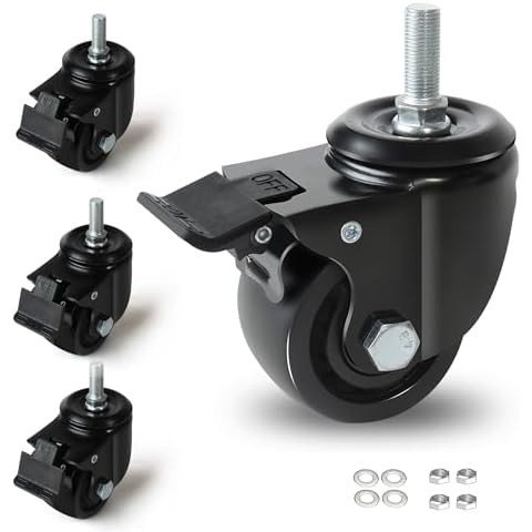 YAEMIKY Heavy Duty Casters 3 Inch,UNC 3/8" Threaded Stem Casters Set of 4,Extra Width Nylon Wheels 4400lbs,Locking Casters for Furniture, Carts, Workbench, Toolbox, Machine Tool, Trolley Cover