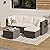 GarveeLife 5-Piece Outdoor Patio Rattan Wicker Sofa Set, PE Rattan Conversation Sectional with Thickened Back Cushion, Glass Tabletop, Ottoman - Ideal for Courtyard Space, Beige