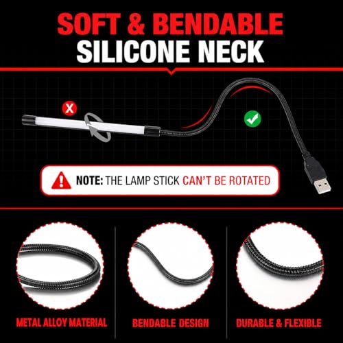 Image of ELEPHANTBOAT 45cm USB LED Bar Light with Flexible Aluminum Alloy Gooseneck, Dimmable Touch Control Desk Lamp, Plug and Play Adjustable Reading Light for Office Study Keyboard and Bedside Use