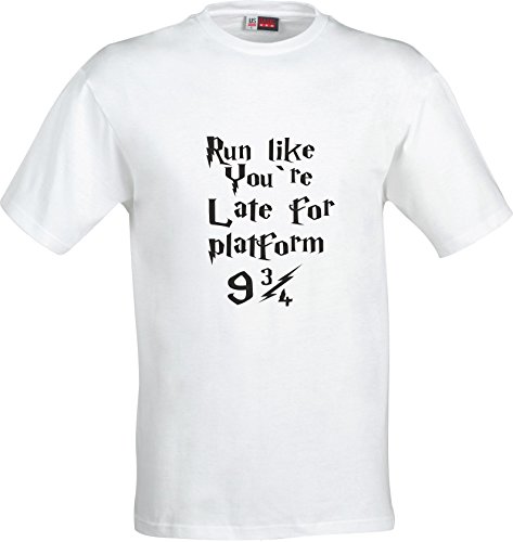 Image of Run Like Your Late for Platform 9 3/4 Harry Potter Party Present Cotton T Shirt (Small, White)