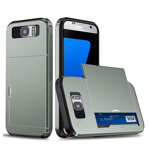 Beajew Coque Portefeuille pour Samsung Galaxy S7 avec Porte-Cartes, Étui de Protection Téléphone Double Couche Antichoc, Fente Cachée Coulissante, Antichoc TPU+PC Housse Portefeuille -Vert Militaire