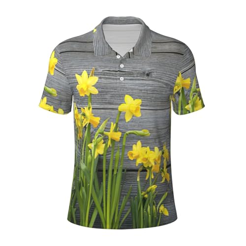 Chemise de golf homme jonquilles polo respirant à manches courtes imprimé floral pour le quotidien