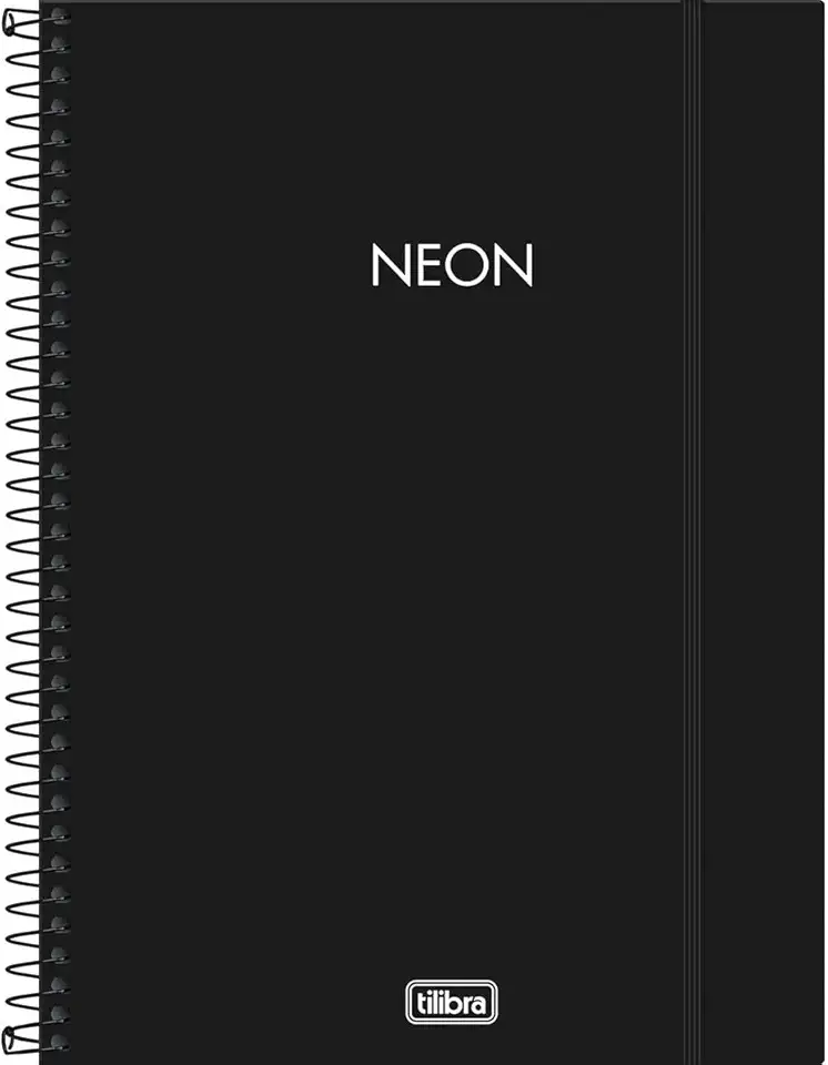 Tilibra - Neon Caderno Universitário com Espiral e Capa Plástica, Preto, 160 Folhas