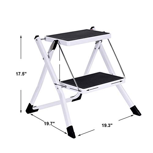 Naiflowers 2 Step Ladder Folding Step Stool Stepladders Metal Stool Ladder Lightweight Heavy Duty Multi Purpose Portable Folding Home Ladder with Anti-Slip Platform (White)