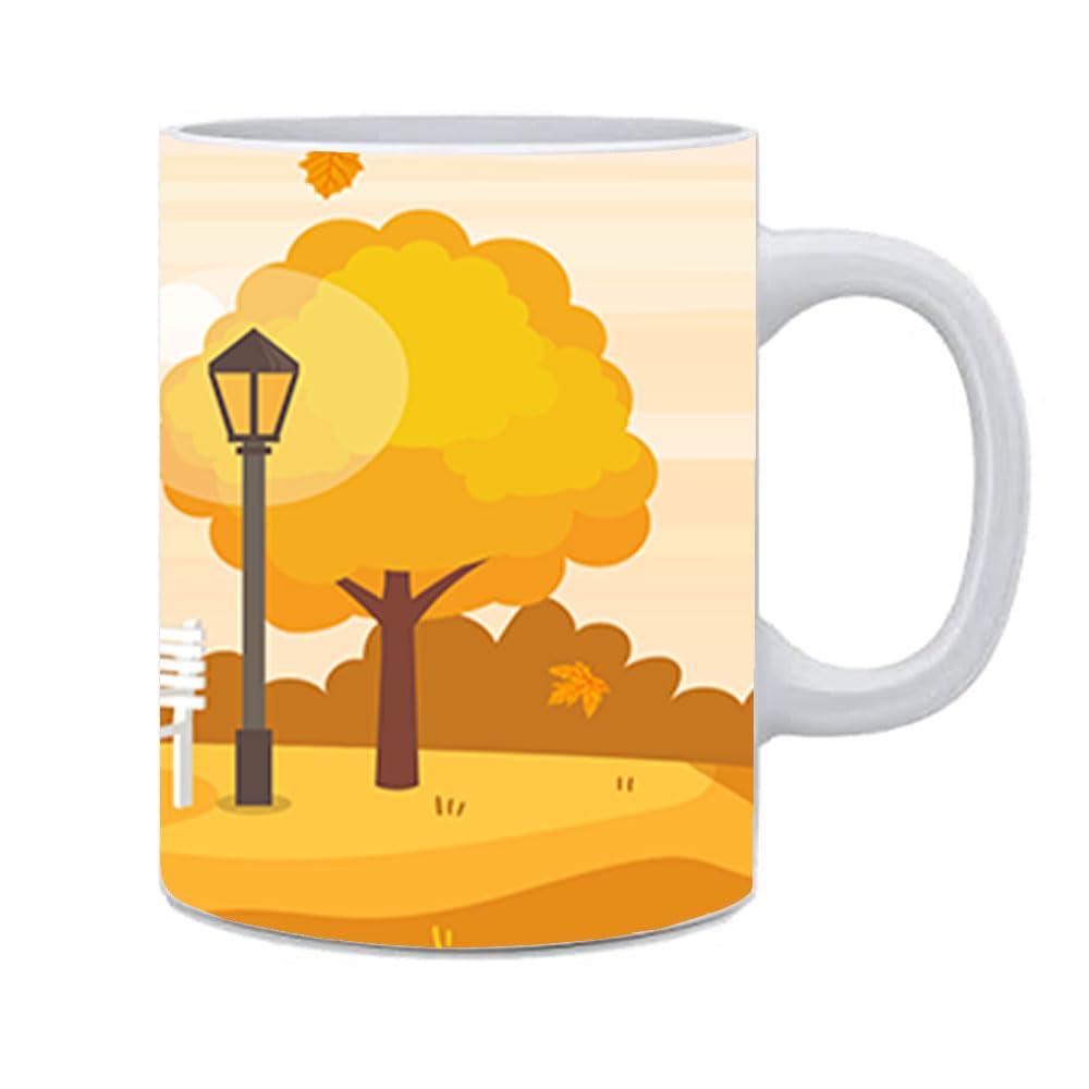 Tranquil Autumn Printed Tea Coffee Mug: Golden Moments- Sip in Serenity! - 330ml
