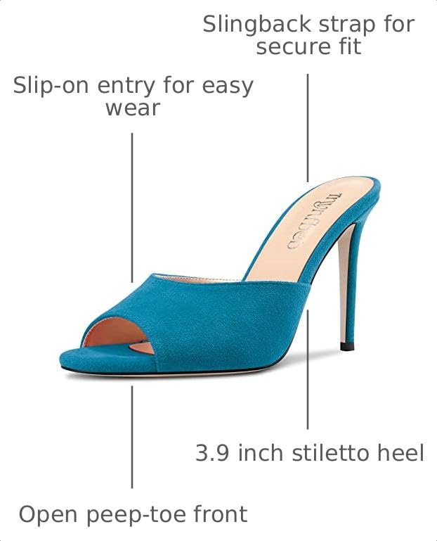 Image of TNYNFBEB Women Stiletto High Heel Peep Open Toe Sandals Slingback Slip-on Wedding Office Cute Basic Classic 3.9 Inches Heels