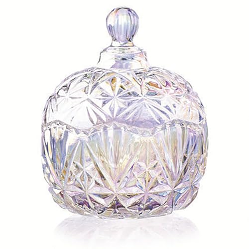 EWEIGEER Colorful Crystal Glass Candy Snack Barrel Storage Jar Embossed Luxury Cookie Buffet Canister With Lids Jewelry Box Jar Biscuit Containers