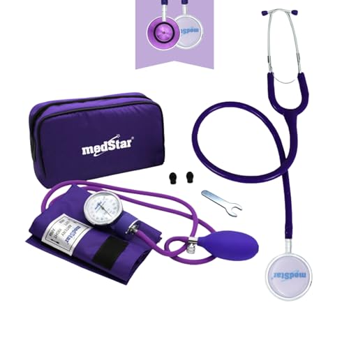 Baumanometro Aneroide Medstar Kit con Estetoscopio de Doble Campana FULL COLOR (Morado)