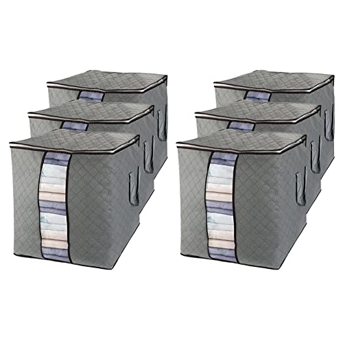 Lot de 6 sacs de rangement pour vêtements, grande boîte de rangement sous le lit avec fermeture éclair, pliables avec fenêtre transparente pour couettes, vêtements, couvertures, literie Cover