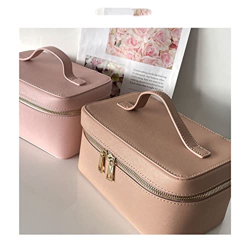 Ladies Split Leather Travel Toiletry Case Bag Portable Hanging Makeup Organizer Box Dopp Kit Cosmetic Bag For Women (Color : Pink, Size : 21.5X13X12 Cm) #TOP3