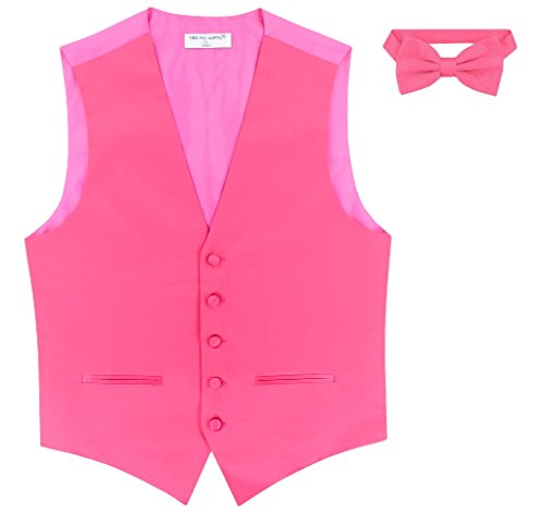 Mens SLIM FIT Dress Vest BowTie HOT PINK FUCHSIA Bow Tie Handkerchief Set