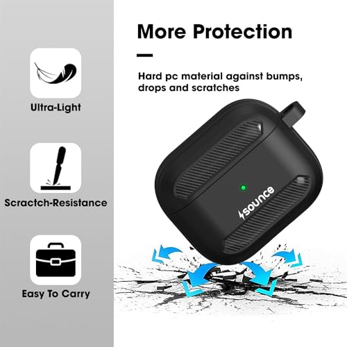 Sounce-Compatible-with-AirPods-Case-Clear-Shockproof-AirPods-TPU-Protective-Cover-with-Keychain-Front-LED-Visible-Supports-Wireless-Charging