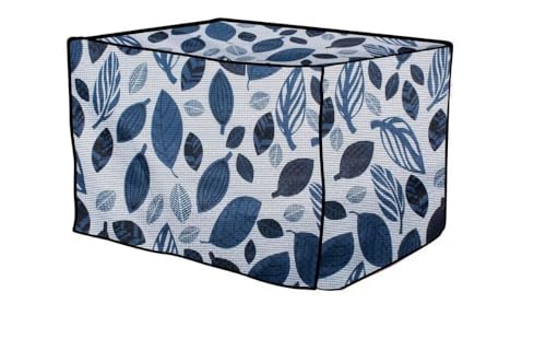 Image of PVC Microwave Oven Cover for IFB 30L 30BRC2 | Full Closure Zip | Waterproof & Dustproof | Attractive Digital Print | Wipe Clean | Stain Resistant | 48 x 53 x 34 cm | Blue Grey Leaf Design