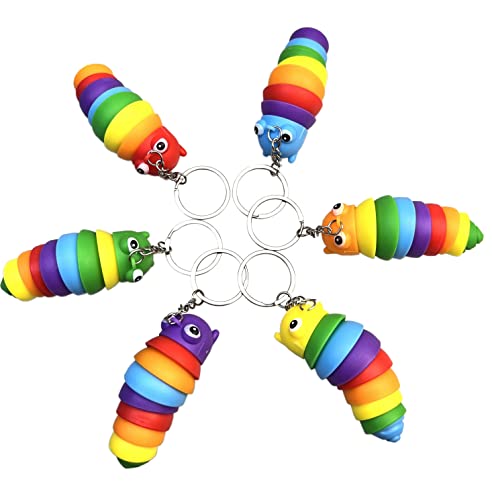 6Piece Mini Keychain Slug Fidget Toys 3D Articulated Telescopic Caterpillar Sensory Toys For Autistic Children And Adults Exercise Wrist Strength And Relieve Stress Toys (Slug 2) #TOP4