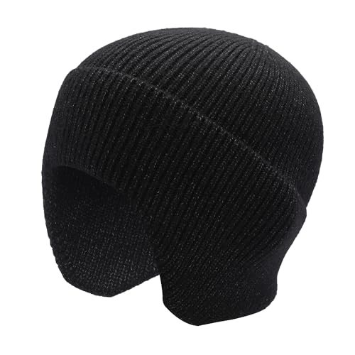 ZLYC Men's Winter Beanie Hat with Earflap Fashion Outdoor Warm Knit Daily Skull Cap, Solid Charcoal