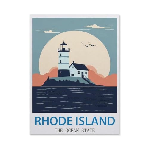 hdksyhsu Paint by Numbers Kits for Adults and Kids，Rhode Island The Ocean State Vintage Travel Posters，with Brushes and Acrylic Pigment DIY Digital Canvas Painting for Adults Beginner(30x40cm-CT16
