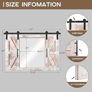 COGOOD Farmhouse Barn Door Mirror - 37" x 26" Rustic Wood Framed Mirror Wall Decor for Dining Room, Bathroom, Living Room, Bedroom Decorative, Rustic White COGOOD Farmhouse Barn Door Mirror 37 x 26 Rustic Wood Framed Mirror Wall Decor for Dining Room Bathroom Living Room Bedroom Decorative Rustic White