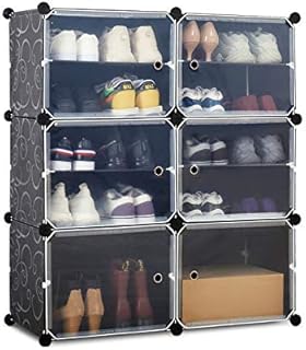 Meerveil Shoe Storage Cabinet, Shoes Rack, Shoe Storage Ideas, Plastic foldable Shoe Storage Unit with 6 Tier, Modular Shoe Organizer for Space Saving (Black)