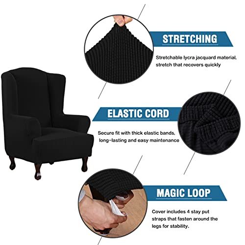 Funda de sofá elástica negra con respaldo de orejas protector de muebles spandex 3