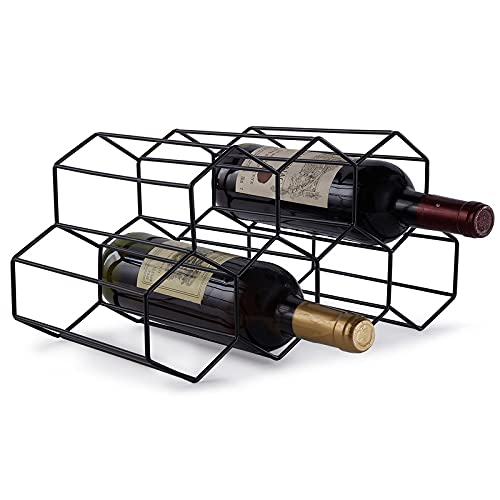 FOMANSH Botellero de Vino apilable de Metal,Soporte para Estante para Botellas de Vino,Almacenamiento de Vino de Mesa para Exhibición,Organizador de Vinos para Hogar,Cocina,Bar,Bodega,Negro,2 Niveles Cover