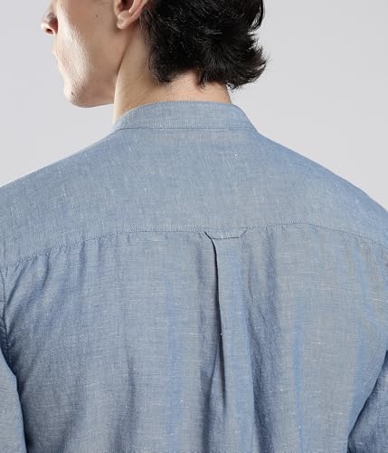 Image of TURMS Men's Casual Solid Linen Shirt | Water Repellent | Anti Stain Anti Odor | Kansas Linen | Mandarin Collar | Full Sleeves