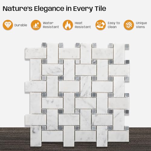 1×2 Inch Basketweave Carrara Marble Mosaic Tile for Kitchen Bathroom Floor by Adolif - Used condition - Image 4