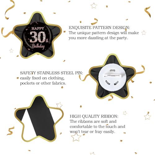 Black Happy 30th Birthday Tinplate Badge Pin, Black Rosette It's My 30th Birthday Button, Diamond 30th Birthday Award Badge Pin, Thirty Years Old Birthday Party Decorations3