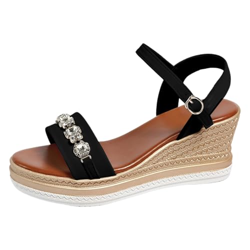 Sandales compensées d'été pour femme avec strass bohème et semelles douces