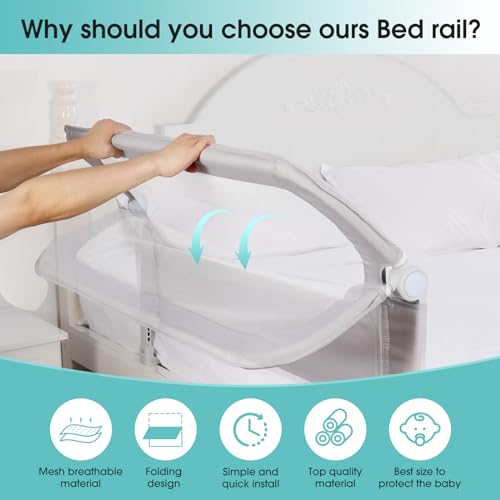 Baby Bed Rail Guard for Toddlers - 47\" Toddler Bed Rails for Queen, Full, King, Twin, Crib, Bunk Size Bed Adjustable Heights & Swing Down Bedrail Extral Tall Child Safety Side Railing Guards for Kids - Thumbnail 3