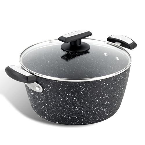 Scoville Xtra 24cm Stock Pot with Lid, Deep Non-Stick Cooking Pot, NEVERSTICK Coated, 3.5L, Cool-Touch Handles, Suitable for All Hobs, PFOA Free, Dishwasher Safe, Aluminium, Black [Amazon Exclusive]