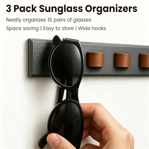 3 Pack Wooden Sunglasses Organizer, Wall Mounted Sunglass Holder, Dark Grey by Udduwic - Image 2