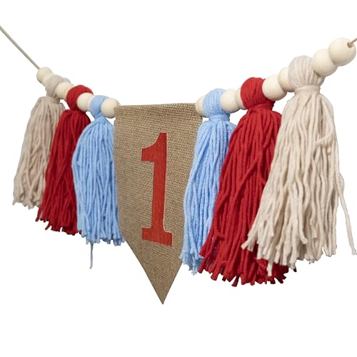 FUTNH 1st Birthday High Chair Banner，Wood Bead Tassel Garland，First Party Tassel Banner，Birthday Photo Backdrop，Wall Hangings Decorative for Kids Bedroom Nursery (Red) by FUTNH - Image 8