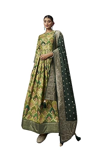 Elina fashion Indian Traditional Flare Gown With Dupatta |Readymade Cotton Silk Foil Print Kurta Anarkali Gown For Women