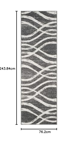 Safavieh Modern Wave Distressed Indoor Woven Runner Area Rug, Adirondack Collection, ADR125, in Charcoal / Ivory - Image 2