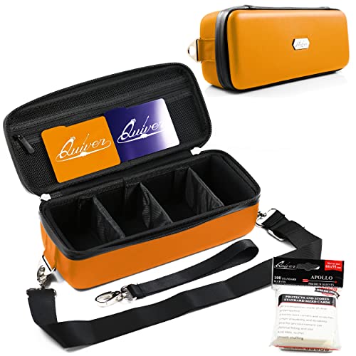 Orange Bolt Card Carrying Case - Playing Card Case Deck Box Holder, Compatible With Pokemon Tcg, Mtg, Yugioh Trading Cards (Wrist & Shoulder Strap, Dividers & Separators + 100 Apollo Sleeves) #TOP2