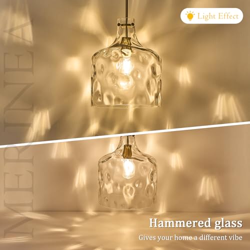 Image of 12 inch Gold Farmhouse Pendant Light, Hammered Glass, E26 Hanging Light
