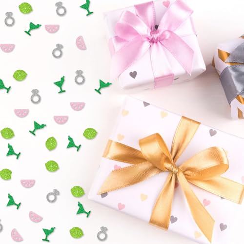 Image of 120pcs Martini Bachelorette Confetti, Margs and Matrimony Paper Confetti, Green&Pink Glitter Margarita Cocktail Glass Table Scatters, Mexican Fiesta Themed Bridal Shower Party Supplies