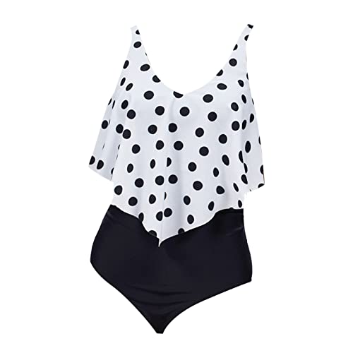 Roupa de banho para mulheres - Biquíni conservador de cintura alta impressão de folha de lótus - Peç