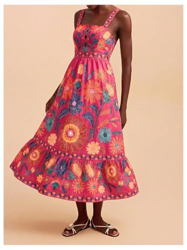 Image of RoseSeek Boho Floral Print Cami Spaghetti Strap Summer Vacation Dresses